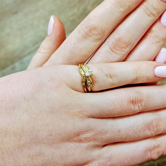 Vintage Gold Wedding Ring Set approx. 1/4 Carat Diamond - Picture 2 of 7